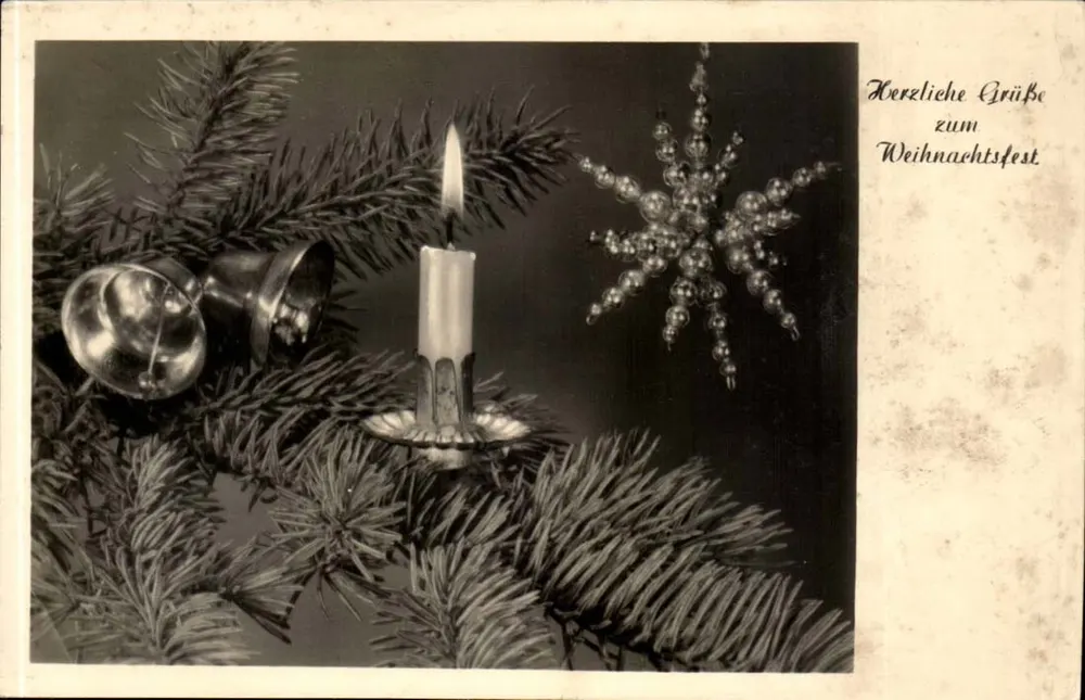 Kerst — versieringen van spar, kaars en klokken — Uitgever Fotokarte n°2129 - Voorkant