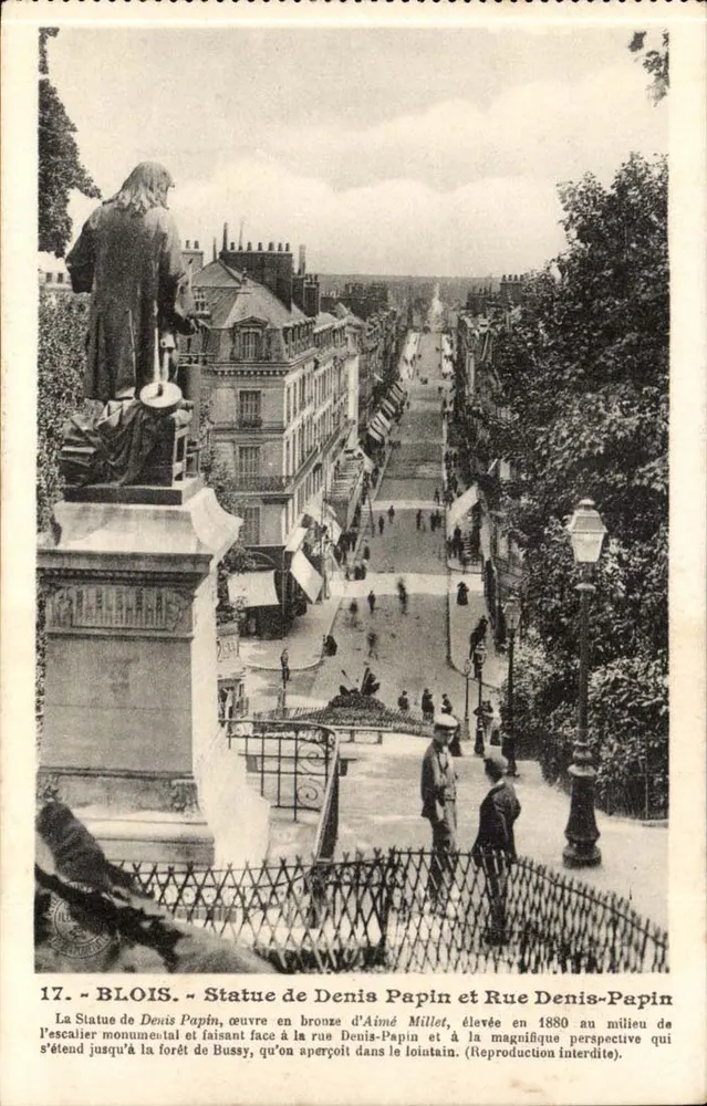 Blois — Statue von Denis Papin und Straße Denis-Papin — A. Millet, n°17 - Vorderseite
