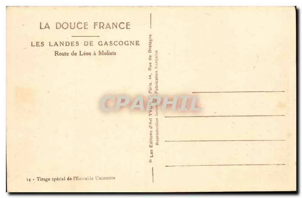 Die Landes von Gascony — Route von Léon nach Molliets — Yvon - Rückseite