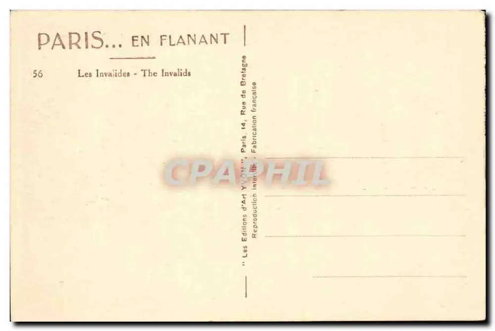 Les Invalides — Rue de Bretagne — Éditions d'Art Yvonn - Verso