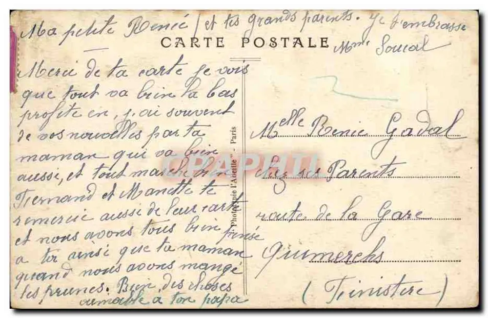 PARIS — Die Place du Châtelet — Das Palais de Justice — Verlag: Phototypie L'Auëtte, n° 311 - Rückseite