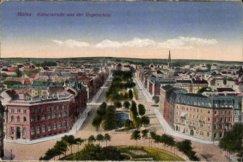 Mainz. Kaiserstraße aus der Vogelschau. - Vorderseite