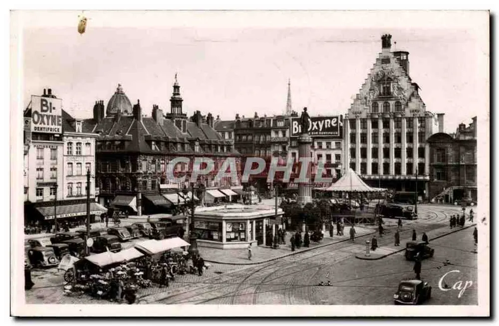 Lille - La Grand'Place — uitzicht op de plein met het gebouw van de Bi-oxyne en een draaiboome — uitgever Cap, n°70 - Voorkant