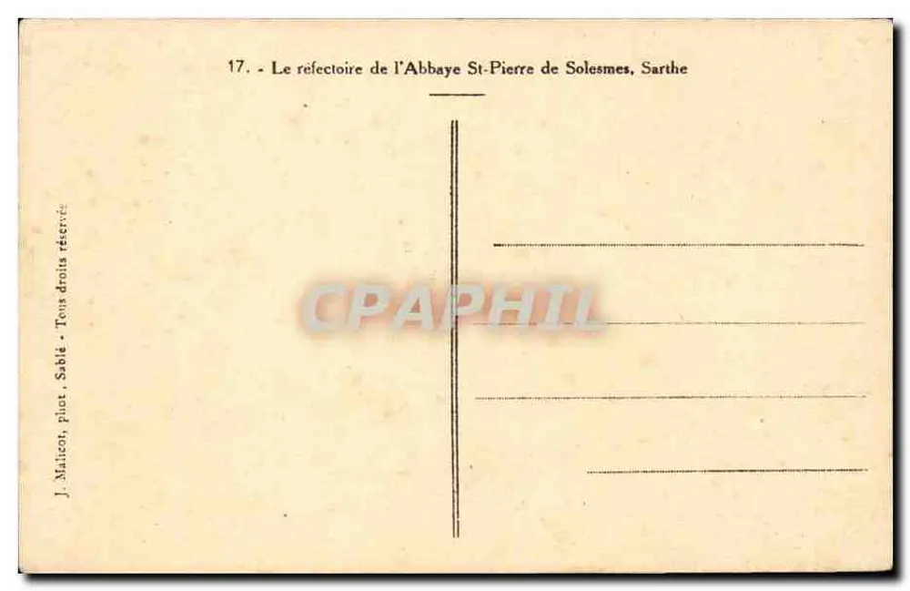 Der Refektorium der Abtei St-Pierre de Solesmes, Sarthe — J. Malizon, n°17 - Rückseite