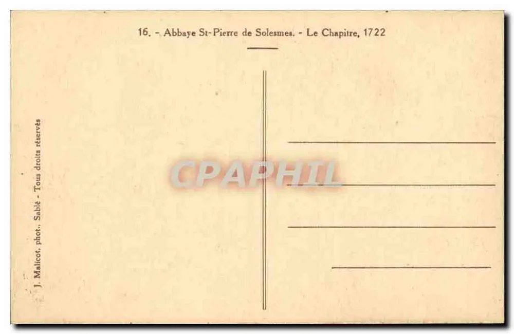 Abtei Saint-Pierre von Solesmes — Der Kapitelraum, 1722 — J. Mallcot, phot. Sablé - Rückseite