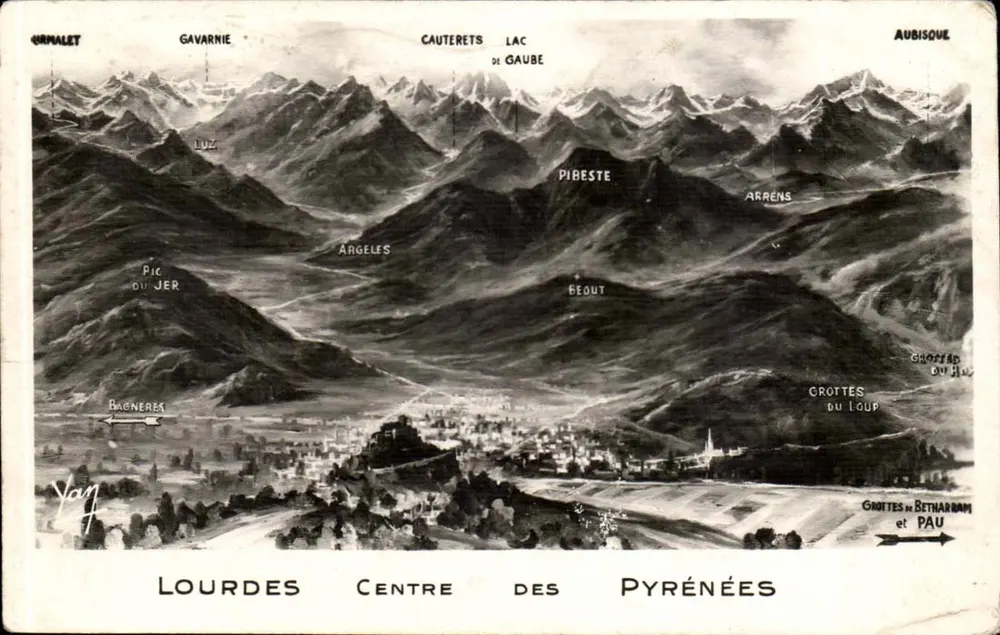 Lourdes Centro das Pirineus — vista panorâmica das montanhas e dos locais — Edição Foto Quinault - Frente