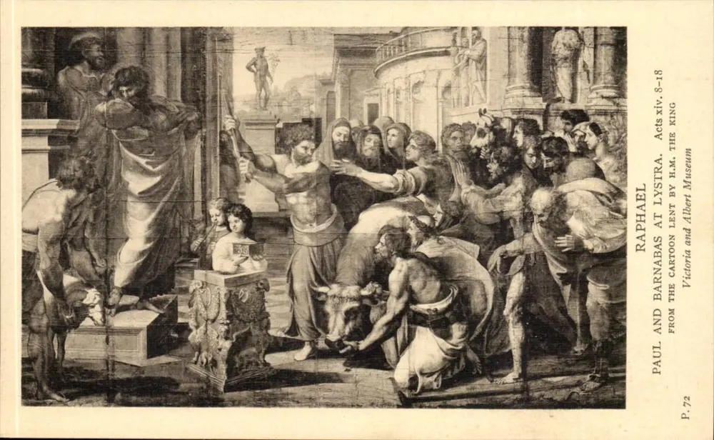 Paul und Barnabas in Lystra — Zeichnung von Raphael — geliehen von S.M. für das Albert und Victoria Museum - Vorderseite