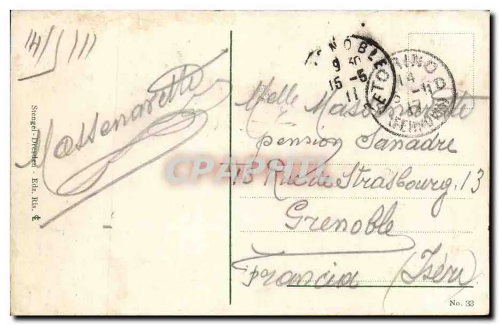 Turin - Piazza Castello — Ansicht der Platz mit Straßenbahnen und Verlag Stengel-Dresden - Ed. Rts. 4 - Rückseite