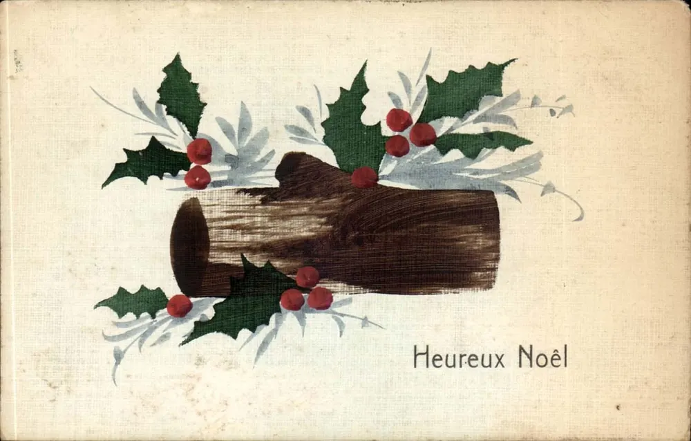 Navidad — hiedra y tronco de árbol — tarjeta postal - Anverso