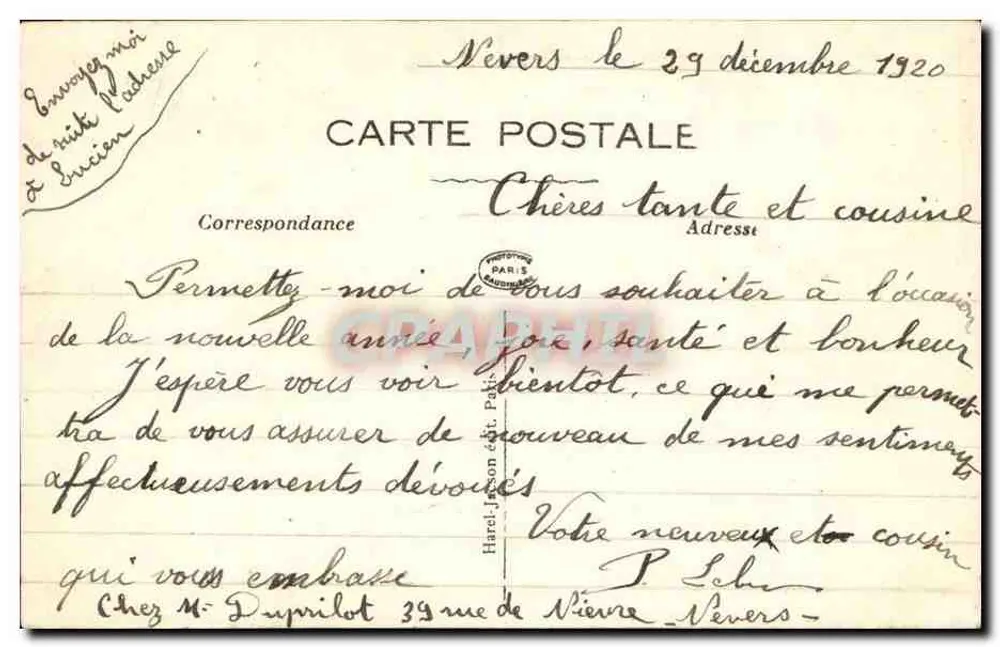 Pittoreskes Dorf — Frohe Neujahr — Datierter Briefmarkenbild 1920 - Rückseite