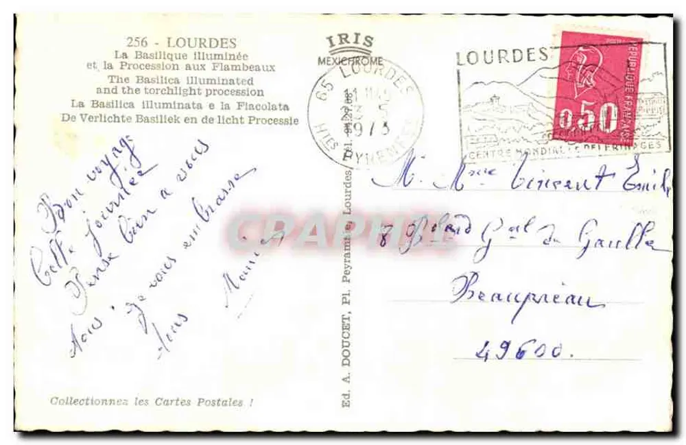 Lourdes — Die beleuchtete Basilika und die Fackelprozession — Éd. A. Doucet, n° 256 - Rückseite