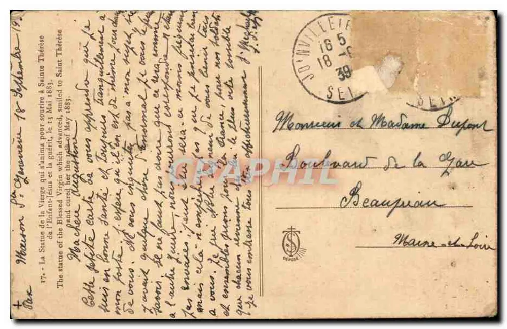 मां के प्रतिमा — मां के घर जो सेंट-थेरेस में ठीक करता है — प्रकाशक अज्ञात - पीछे