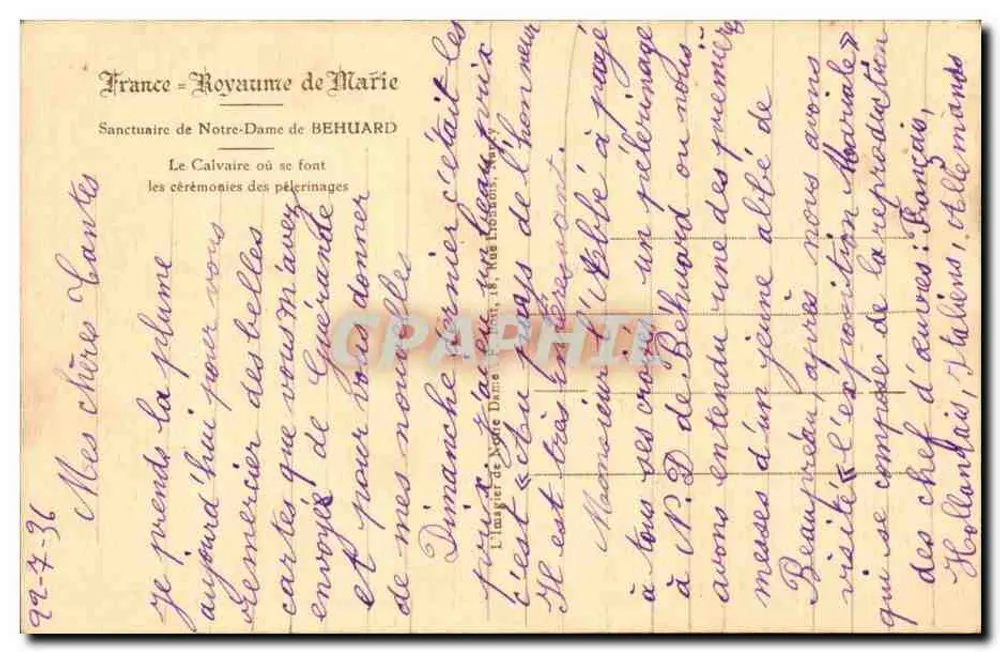 Heiligtum Notre-Dame de BEHUARD — Calvarienberg — Verlag nicht sichtbar - Rückseite