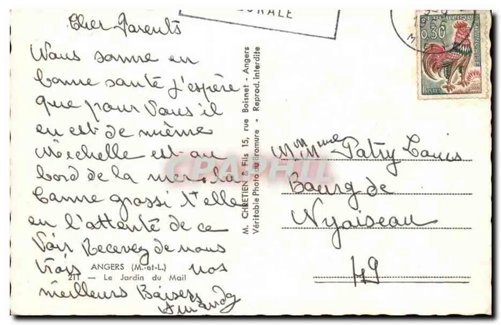 Jardim do Mail — Angers — M. Chétien & Fils, Reprod. Interdite - Verso