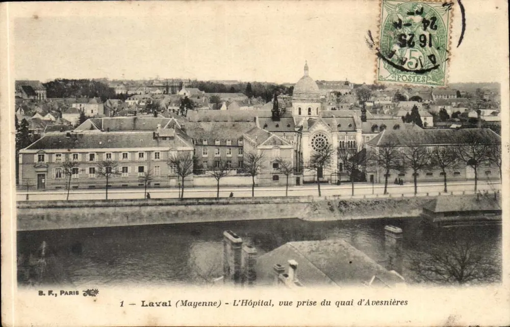 Laval (Mayenne) - Das Krankenhaus, Ansicht vom Kai von Avesnières — B. F., Paris, n°1 - Vorderseite