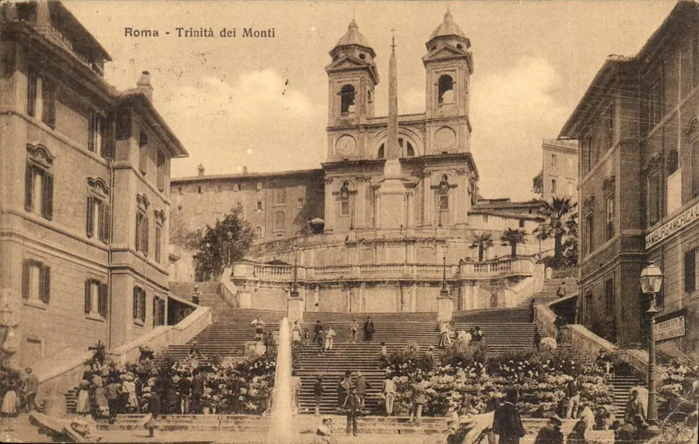 Roma - Trinità dei Monti — Ansicht der Treppe und der Basilika — Verlag Fototipia Alterocea - Terni, n°33 - Vorderseite