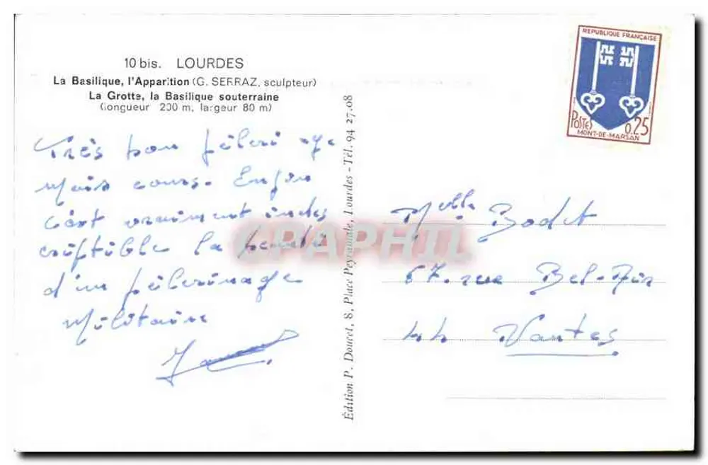 Lourdes — Pilgerstätte — Edition P. Doucet, 8, Place Peyroude, Lourdes - Rückseite