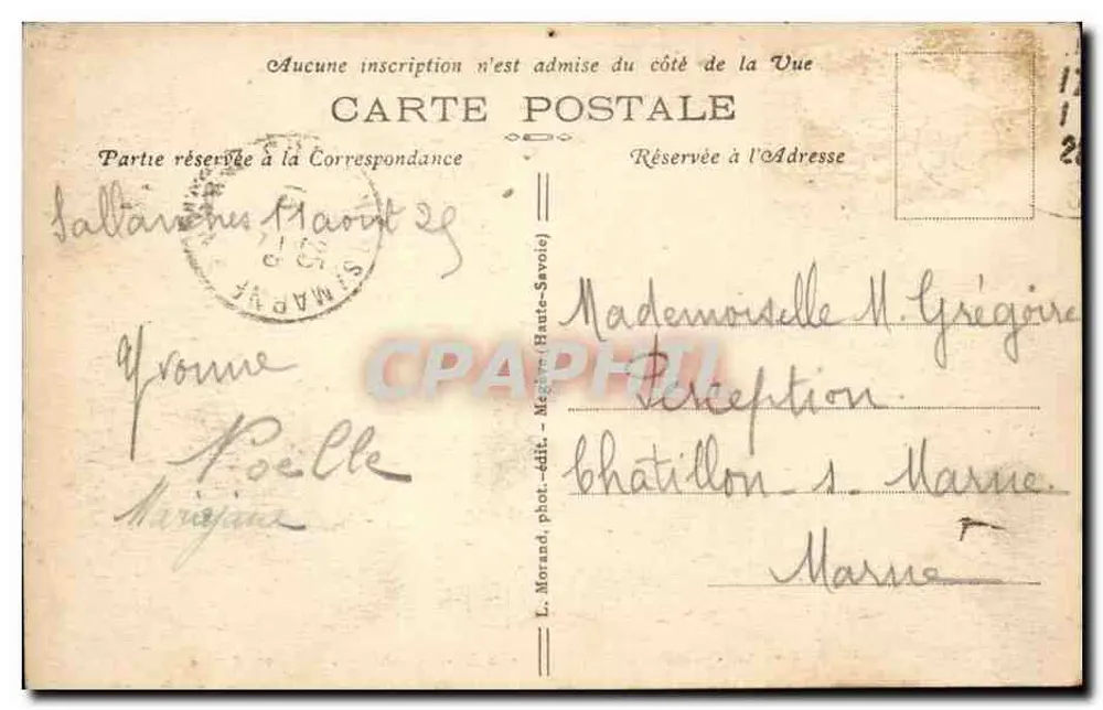 Route von Sallanches-Megève in der Nähe von Combloux — Mont-Blanc — L. Morand, Nr. 582 - Rückseite