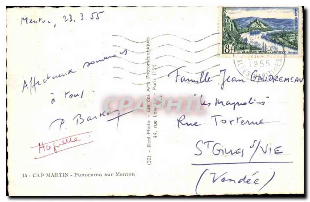 Cap Martin — Panorama sobre Menton — Réal-Photo, Paris - Verso