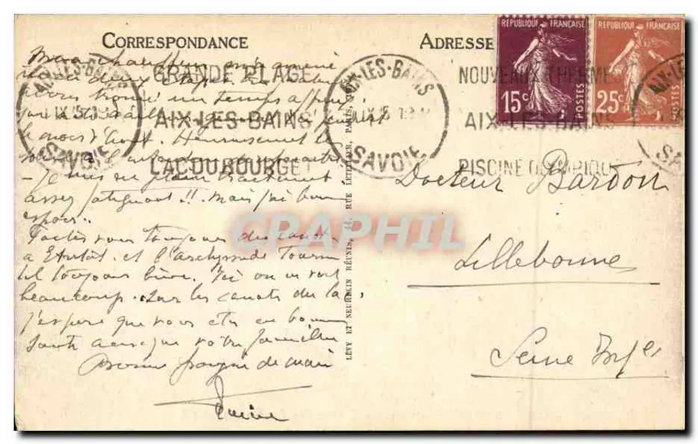 Aix-les-Bains — Vista geral e o Lago do Bourget — LL - Verso