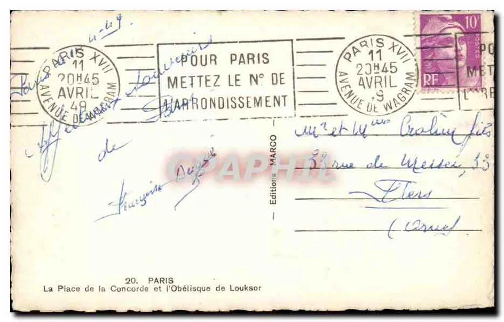 Place de la Concorde — Der Obelisk von Luxor — Editions MARCO n°20 - Rückseite