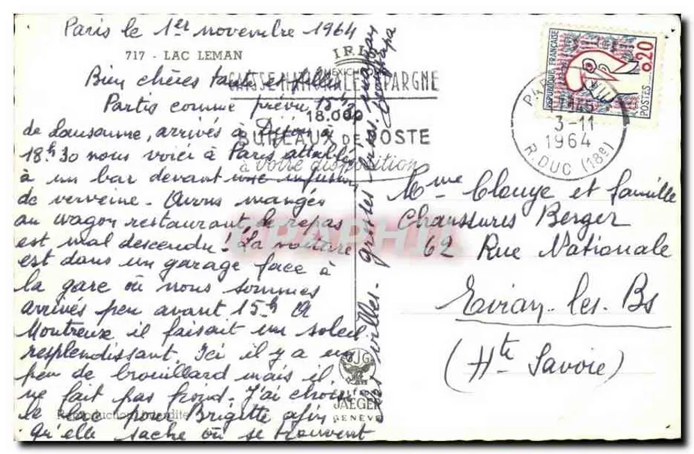 Lago Léman — Carta postal turística com vignettes de paisagens — editor Jaeger Genève - Verso