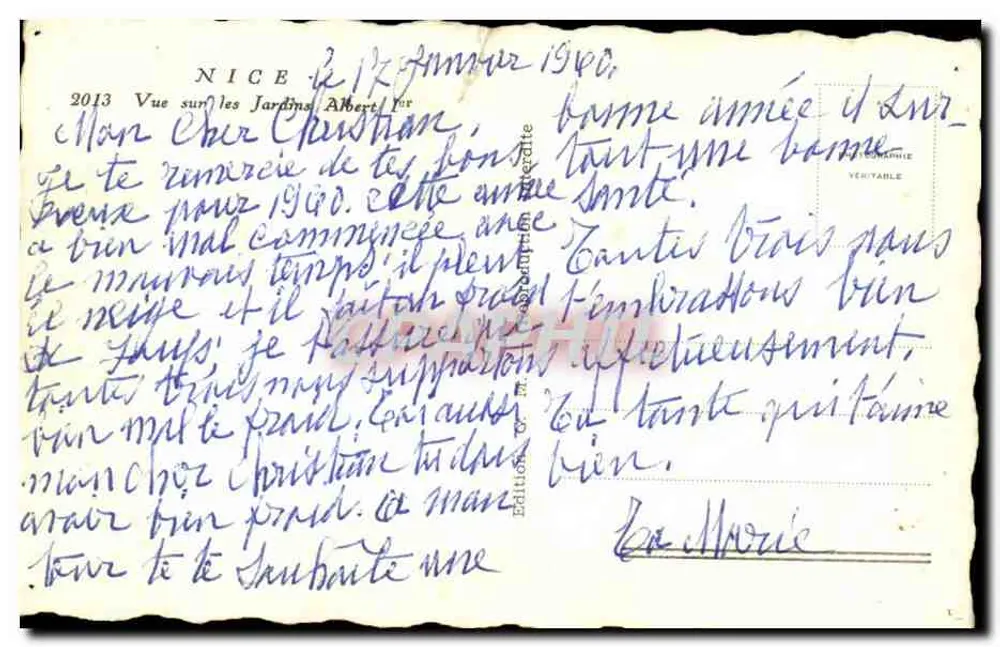 Vista de los Jardines Albert — Niza — Edición Véritable - Reverso