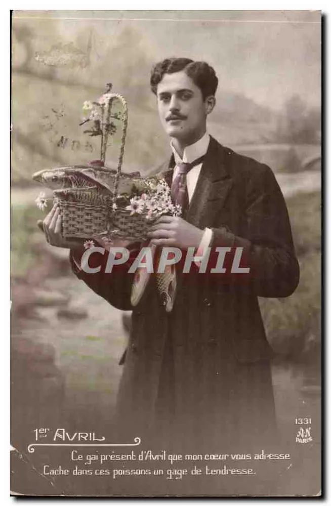 Jungmann mit Fischkorb — 1. April — Verlag J.M. Paris n°1331 - Vorderseite