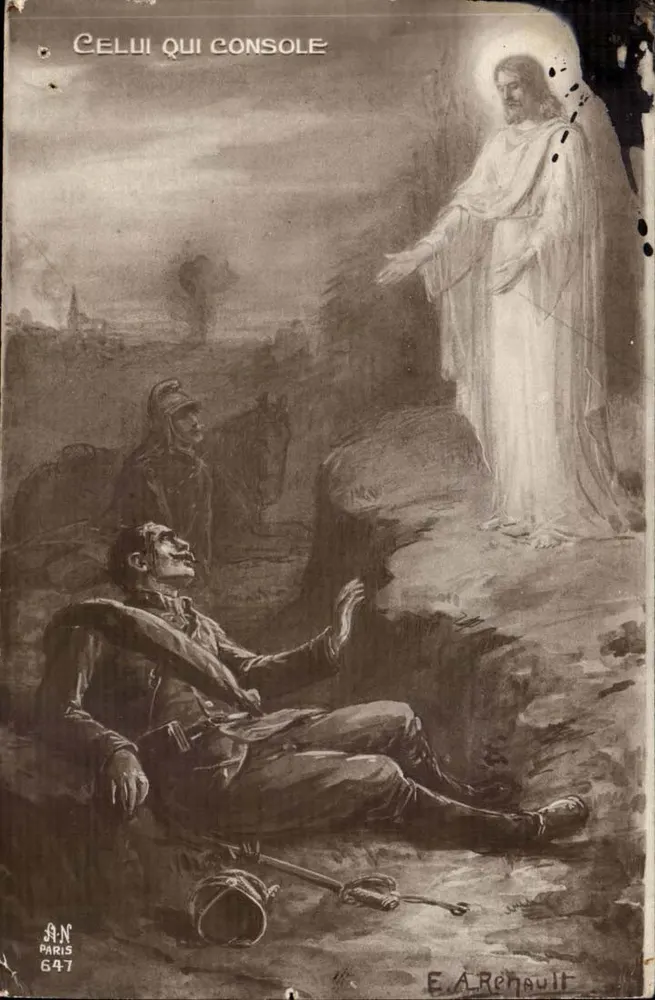 Aquele que consola — Jesus consola um soldado ferido — E.A. Renault, Paris, n° 647 - Frente