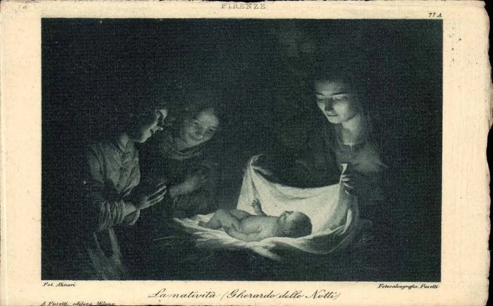 Die Geburt Christi / Gherardo delle Notti — Florenz — Furetti Fotogravur, Nr. 77 A - Vorderseite