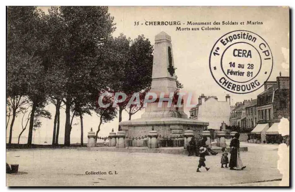 Cherbourg - Denkmal für Soldaten und Matrosen, die in den Kolonien fielen — CERA-Ausstellung, Februar 1881 - Vorderseite