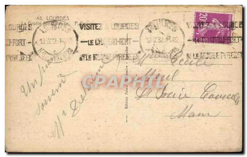 A Gruta Milagrosa — Lourdes — Edição Palais du Pèlerin - Verso
