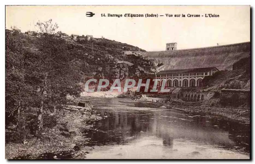 Staudamm Éguzon (Indre) — Ansicht der Creuse - Die Fabrik - Vorderseite