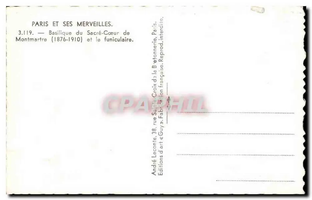Basilika des Heiligen Herzens von Montmartre — 1876-1910 — Künstlerische Ausgabe « Guy » - Rückseite