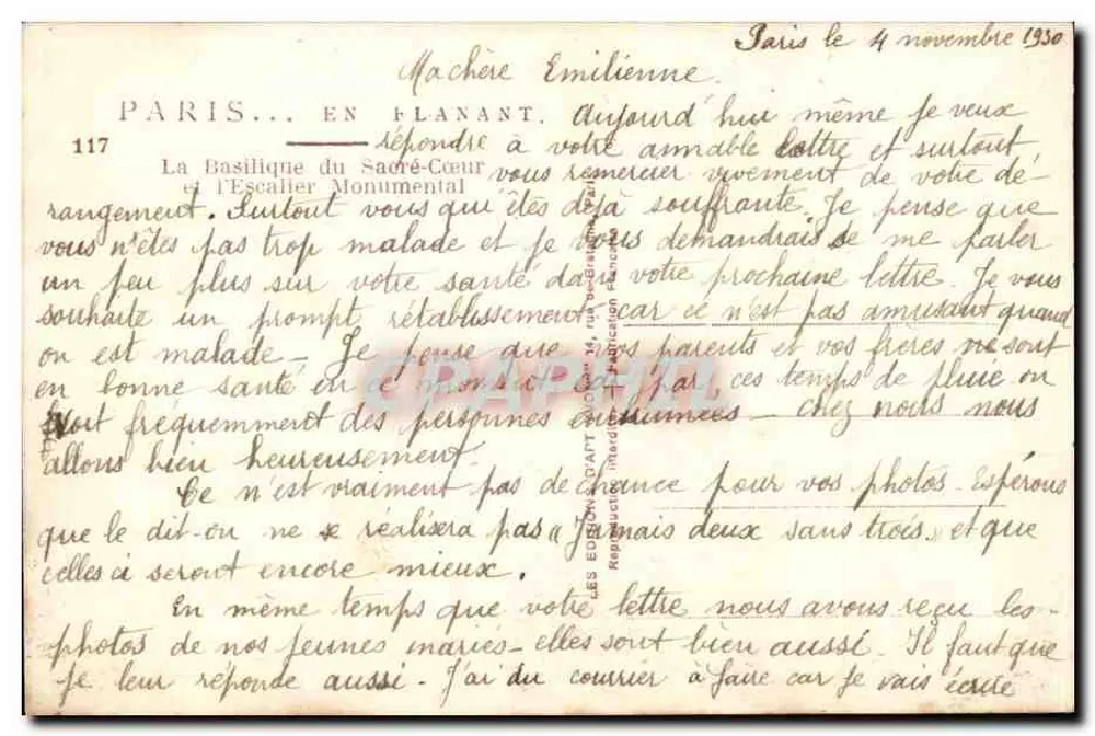 Die Basilika des Heiligen Herzens — Paris — unbekannter Verlag, n° 117 - Rückseite