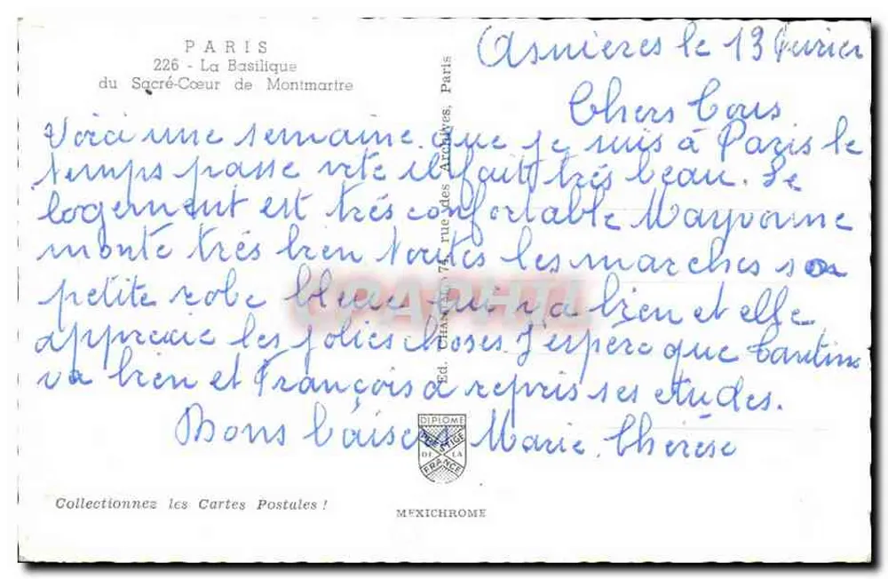 Heiliges Herz von Montmartre — Panoramablick mit Illustration Jesu — Verlag Mexichrome, Nr. 226 - Rückseite