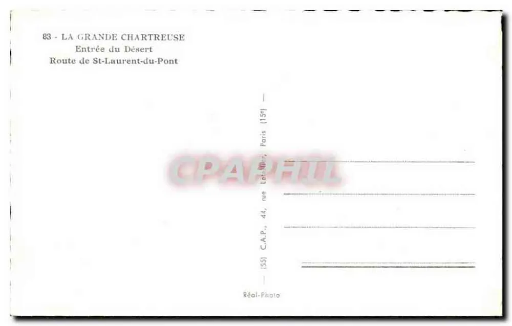 La Grande Chartreuse — Eingang in den Wüsten — C.A.P., 44, rue Lefèvre, Paris (15e) - Rückseite
