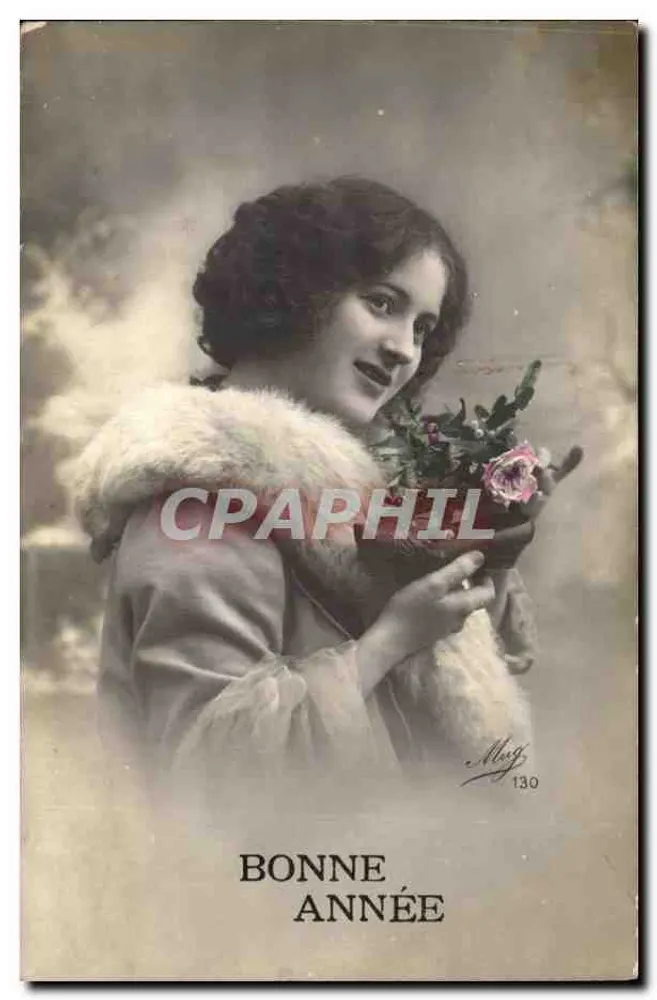 Junge Frau in Pelzjacke — Frohe Weihnachten — Mug, n°130 - Vorderseite