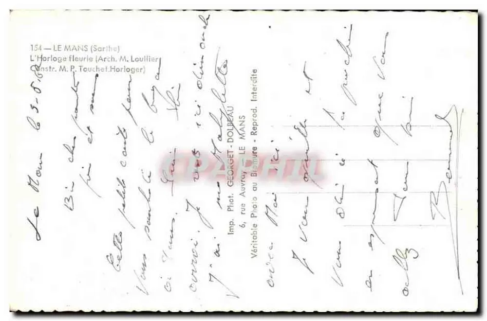 A Relógio Florido — Le Mans (Sarthe) — Editor: GEORGET - DOLBEAU - Verso