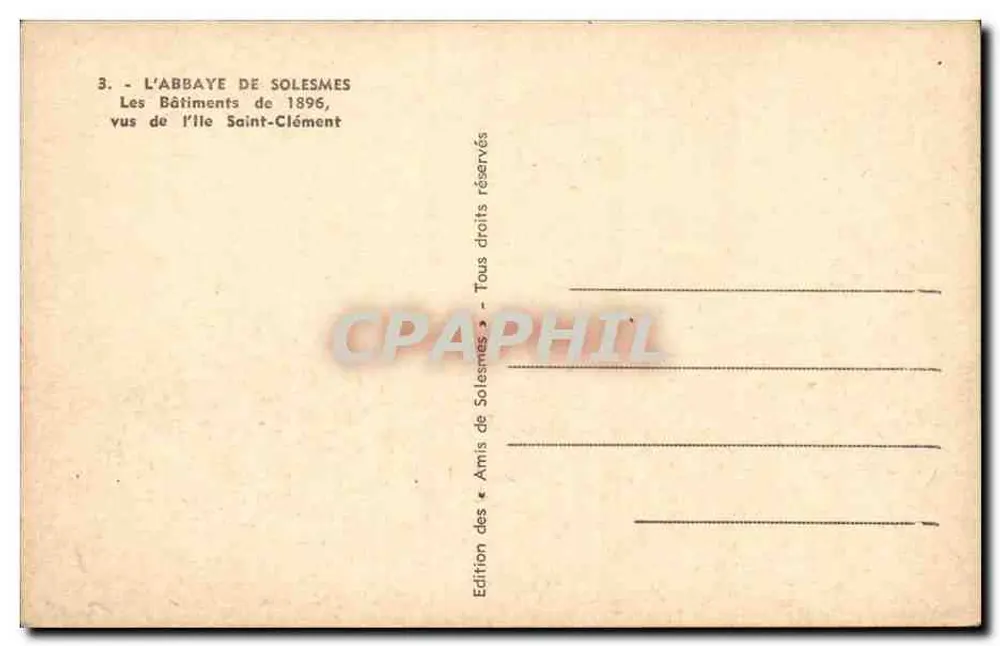 Die Abtei Solesmes — Die Gebäude von 1896, gesehen von der Île Saint-Clément — Édition des Amis de Solesmes - Rückseite