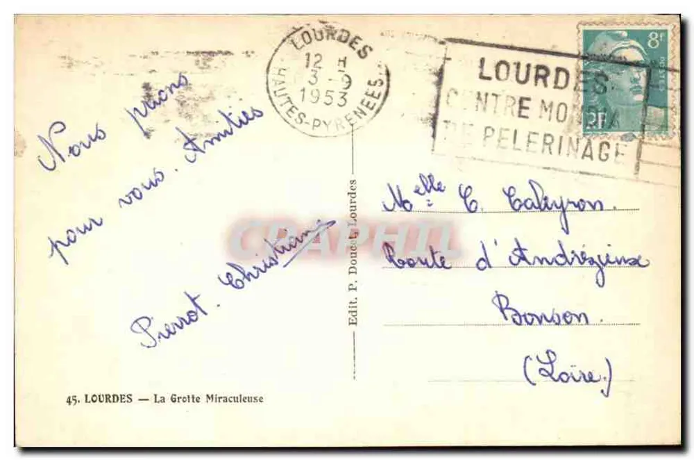 Lourdes — A Gruta Milagrosa — Edit. P. Doinet - Verso