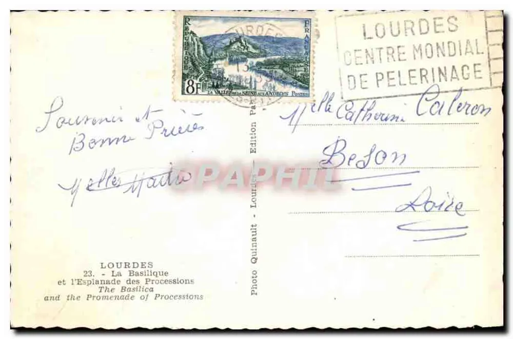 Lourdes — A Basílica e a Esplanada das Procissões — Edição Quinault, n°23 - Verso