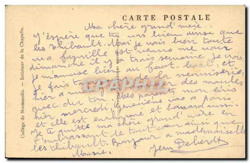 Innenansicht der Kapelle — Collège de Normandie — Photo Lécréf - Rückseite