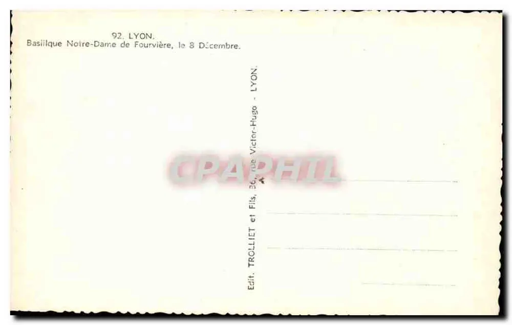 Basilika Notre-Dame de Fourvière — Lyon — Verlag TROLLIET & Fils, Lyon - Rückseite