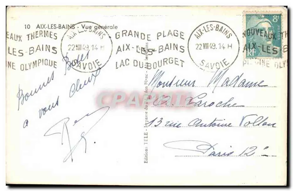 Aix-les-Bains — Vista geral — Edições Tille, Impressor do Ródano, n°10 - Verso