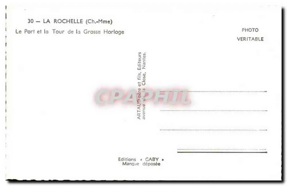 La Rochelle — Der Hafen und die Turm der Großen Uhr — Éditions Caby - Rückseite