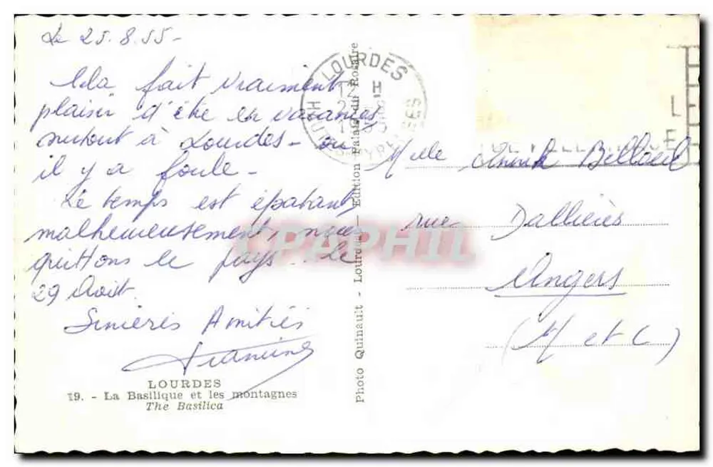 Lourdes — A Basílica e as Montanhas — Foto Quinault - Edição Natalet, n°19 - Verso