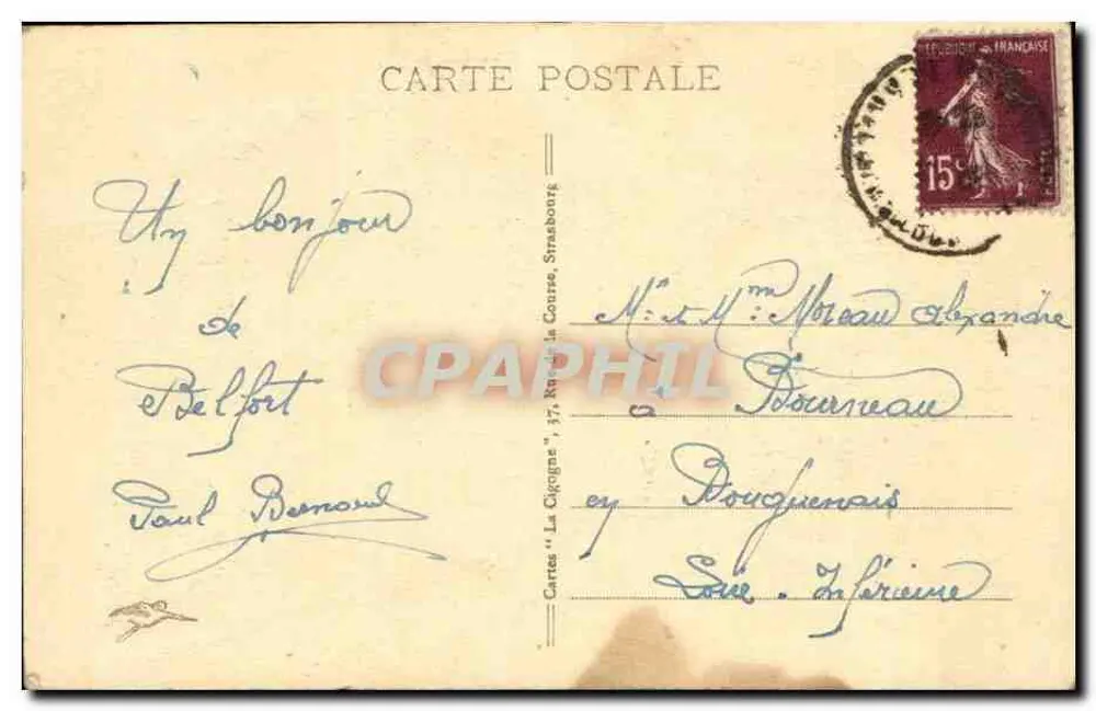 Belfort — Denkmal für die Toten des Großen Krieges — Verlag 'La Cigogne', Nr. 34 - Rückseite