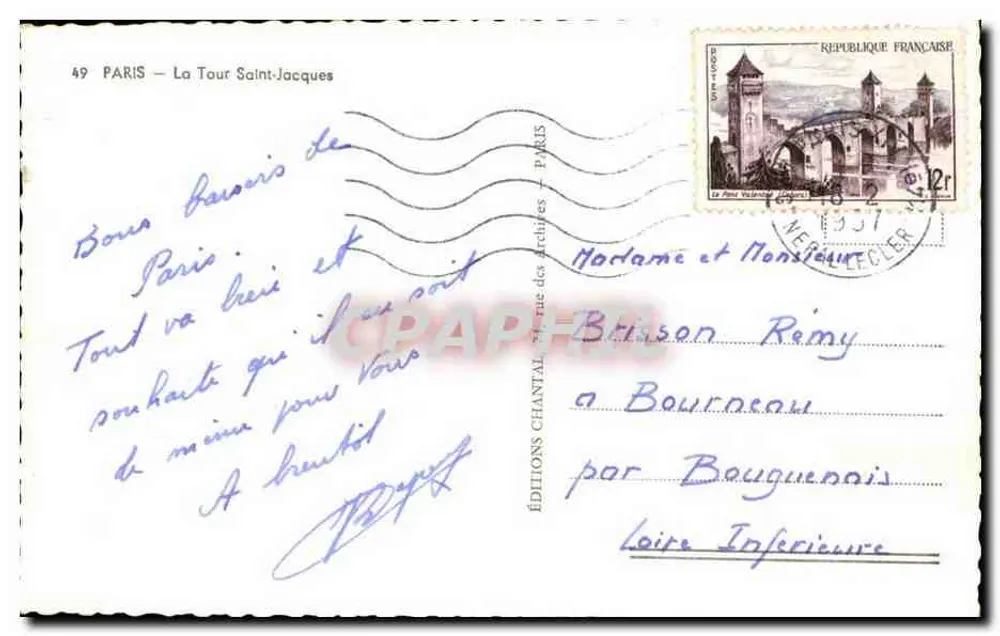 Paris - A Torre Saint-Jacques — Edições Chantal, n°49 - Verso