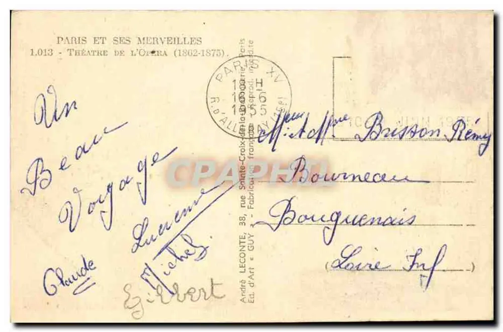 Paris - Operntheater — 1.013 — Éd. André Léconte & Guy - Rückseite